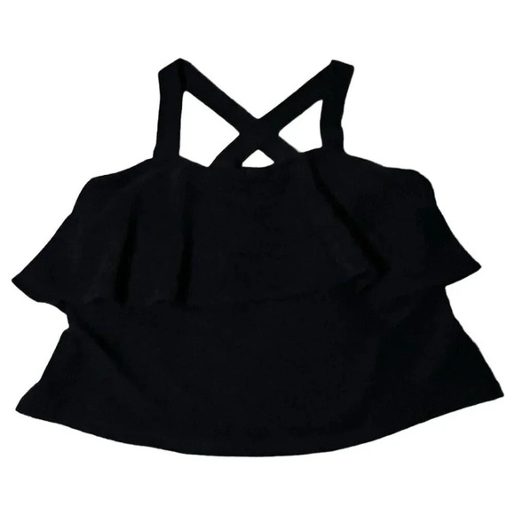 Madewell Tiered Ruffle Tank Top Womens Small Black Textured Ribbed Size Medium - Picture 1 of 7